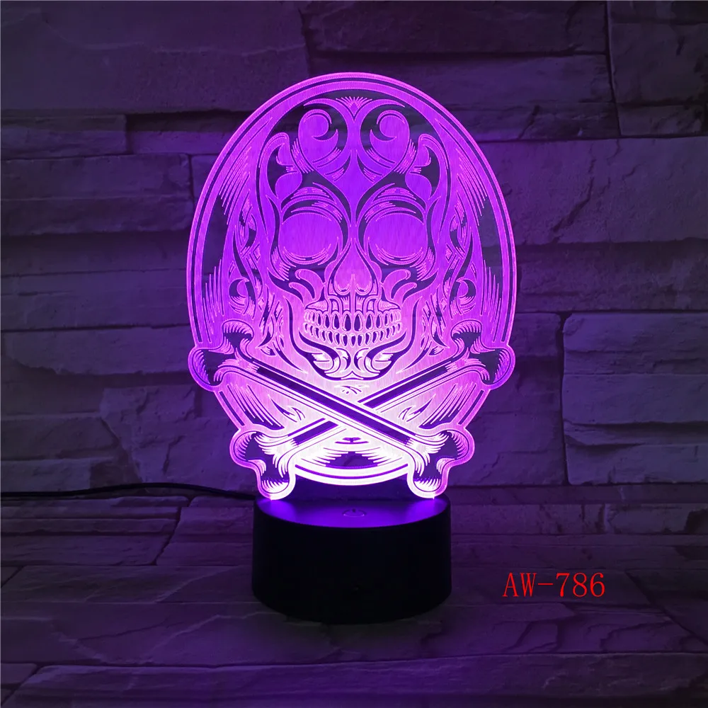 3D череп светодиодный светильник для изменения цвета многоцветный ed Bulbing