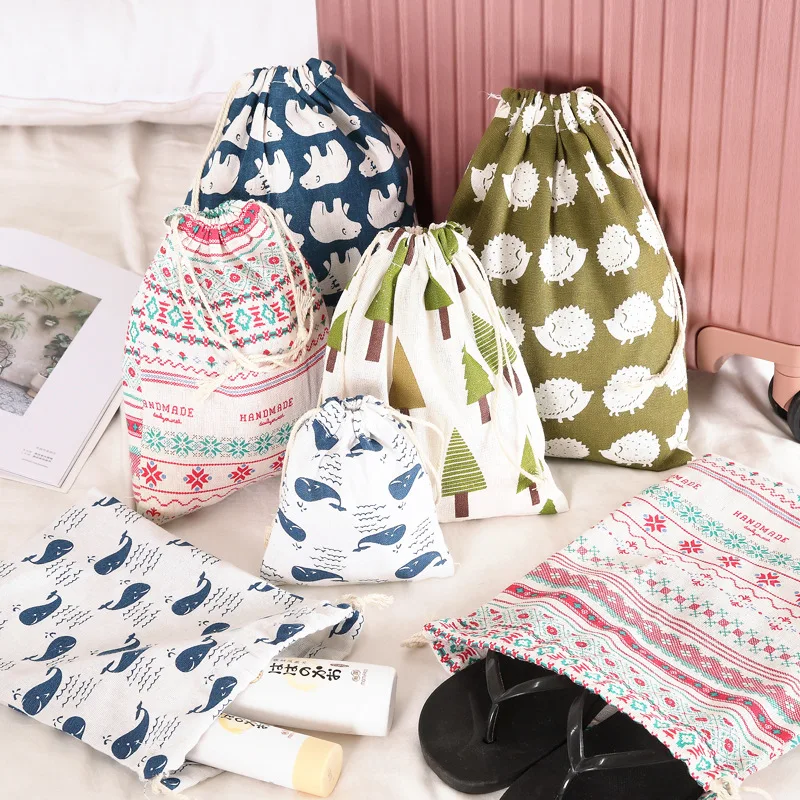 1pcs Shopping Bag Foldable Cotton Drawstring Grocery Shopper Tote String Bags Sundries Shoes Cloth Socks Storage Organizer | Дом и сад