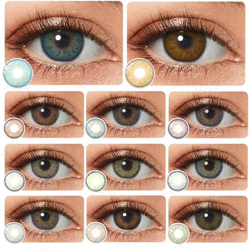Цветные контактные линзы для глаз синие серые зеленые карие 1 пара годовой