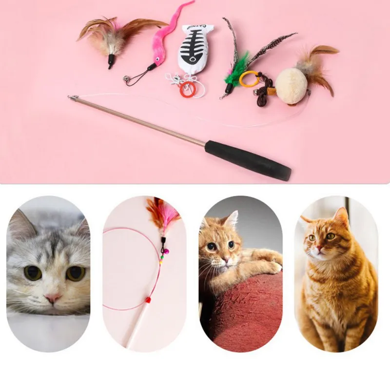

Interactive Toy Retractable Fishing Pole 5 Replacement Feather Kitten Teaser Wand Toy Hot