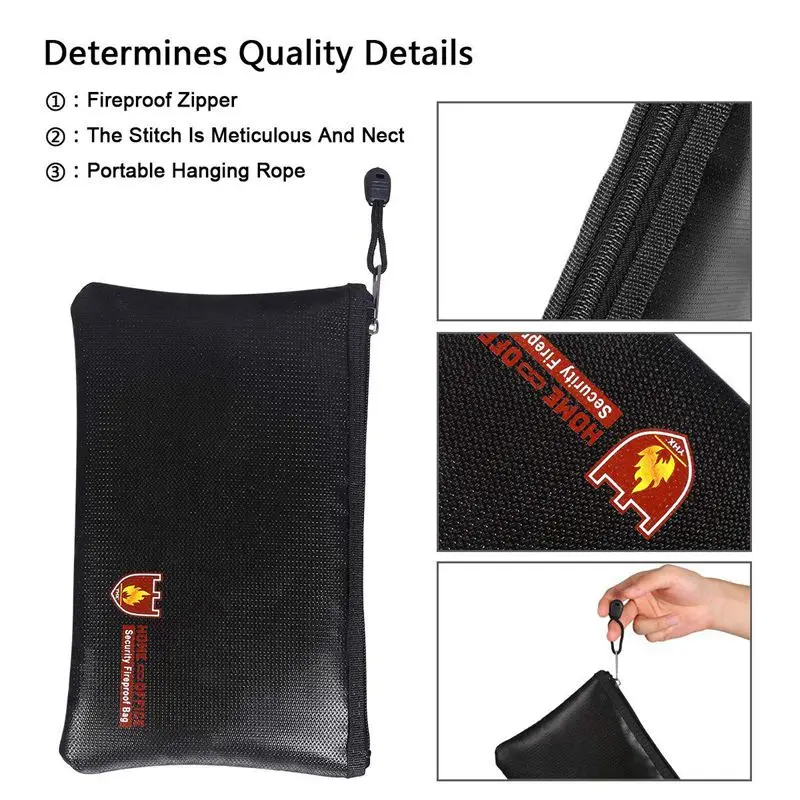 

Fireproof Document Bags, Waterproof and Fireproof Bag with Fireproof Zipper for iPad, Money, Jewelry, Passport, Document Storage