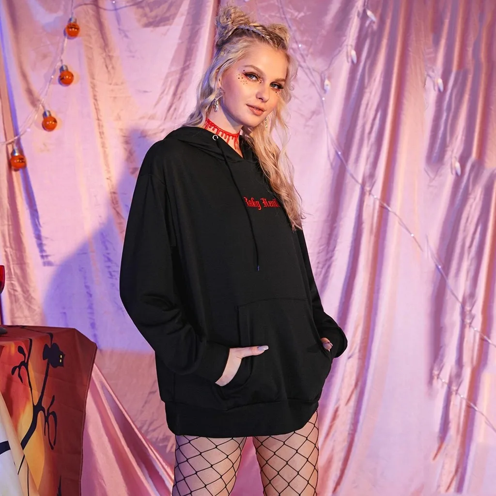 Худи женские пуловеры на Хэллоуин контрастные карманы большие размеры толстовка