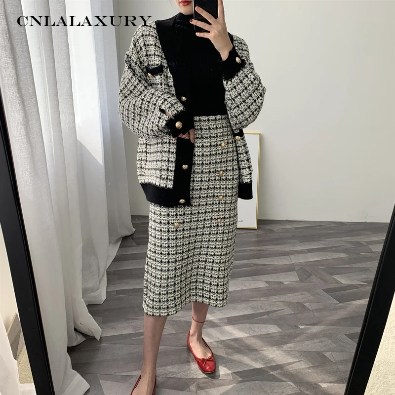 Autumn winter women kardigan sweater coat elegant knitted coat casual plaid cardigan pocket decoration hirka