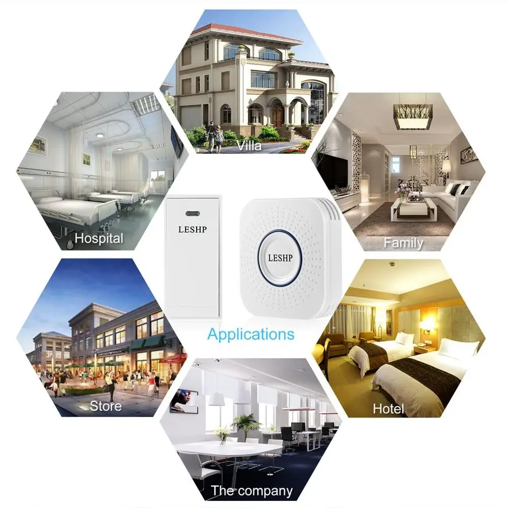 LESHP простой в установке беспроводной музыкальный дверной звонок 150 м дальний