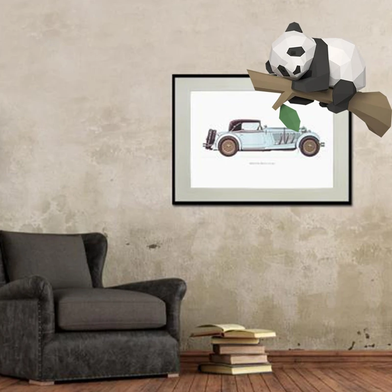 3d-модель из бумаги с животными панда на дереве геометрическое оригами для