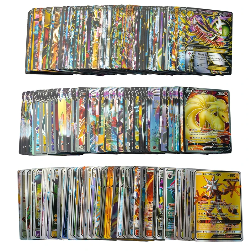 Juego de cartas de Pok&eacute;mon franc&eacute;s para ni&ntilde;os, juguete de cartas de Pikachu hologr&aacute;fico de energ&iacute;a, entrenador de equipo GX EX V VMAX, regalo de cumplea&ntilde;os, 100 Uds.-4