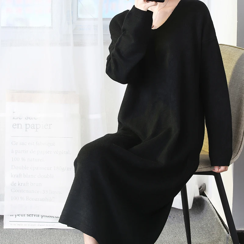 Женское вязаное платье-свитер ALKMENE свободное вечернее платье с длинным рукавом и