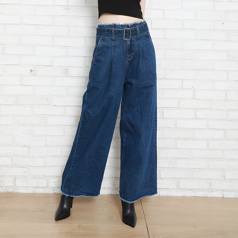 Осенне зимние женские джинсовые брюки с высокой талией длинные прямые удобные