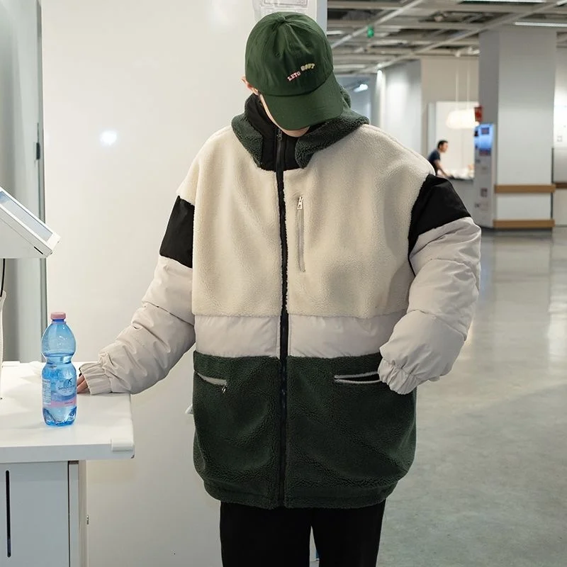 

INXYZ Men Fashion Woolen Jacket Coat Wear Both Sides Casual Oversize Fleece Padded Parka Coat Women's Autumn Winter Warm Clothes