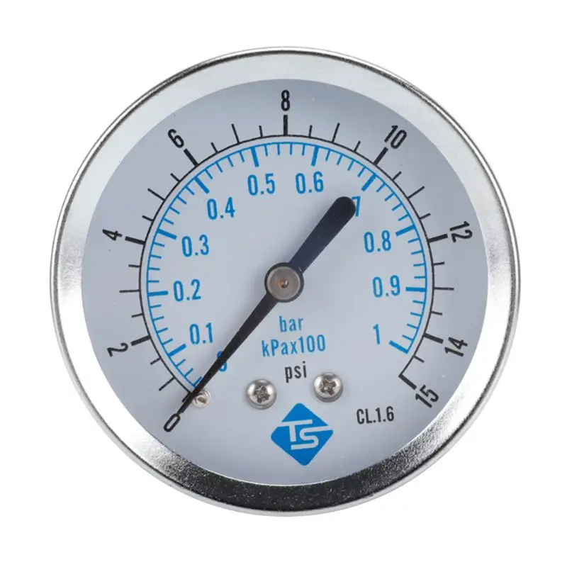 

Манометр 0-15 фунтов на квадратный дюйм, 0-1 бар/кПа * 100, 1/4 дюйма, с обратным креплением, 62 мм, с циферблатом, измеритель давления