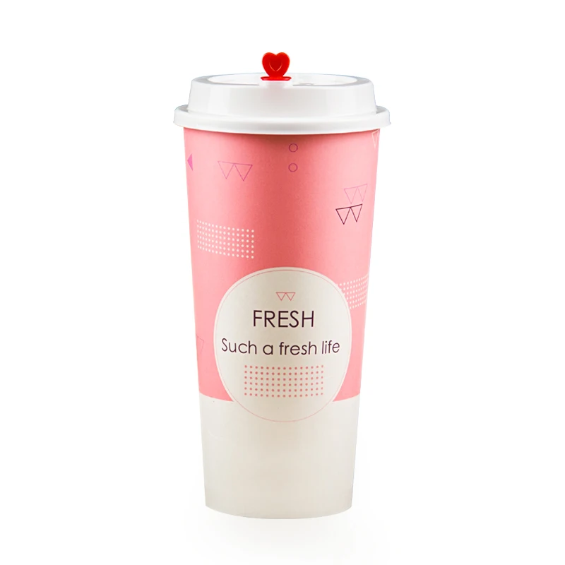 500pcs Pink cold and hot drink thick paper cup party birthday favor 400ml 500ml disposable coffee cups with lid takeaway package | Дом и сад