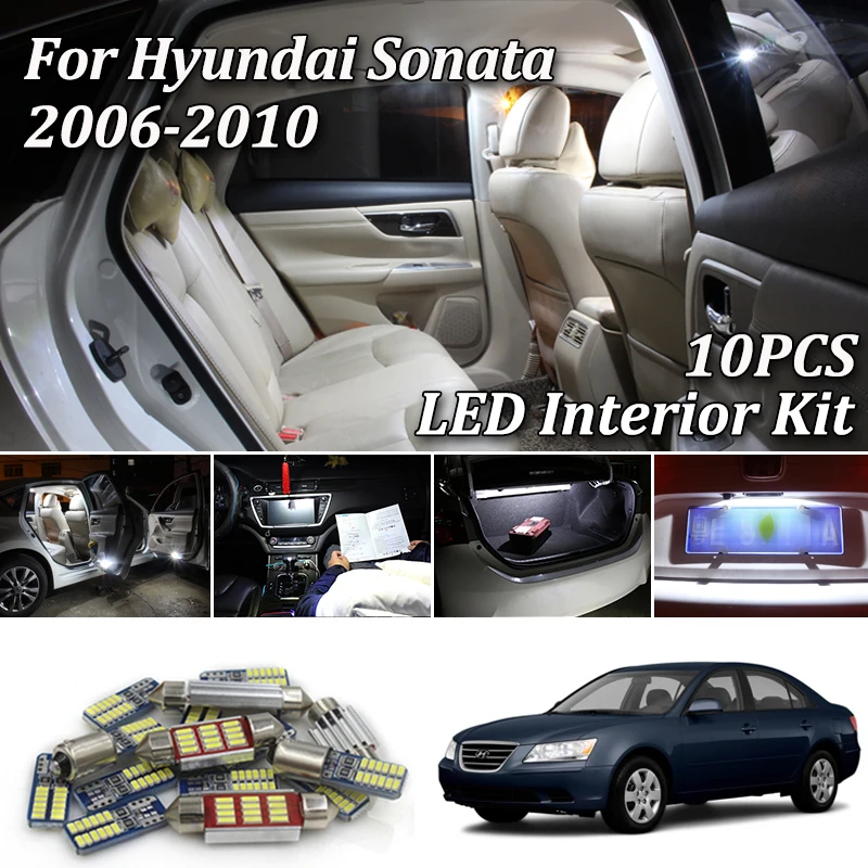 

10Pcs White Canbus Error Free led interior light Package Kit For Hyundai Sonata 2006 2007 2008 2009 2010 led interior light