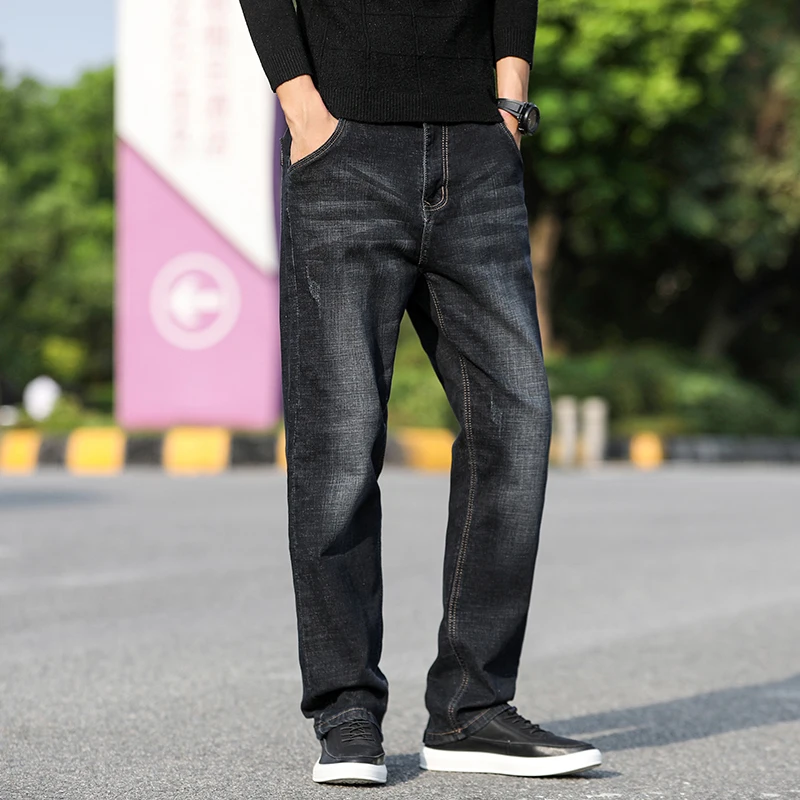 Men Jeans Black Classic Relaxed Fit Denim Spijkerbroeken Heren Pants Biker Stretch Moda Masculina Trousers Baggy Men'S