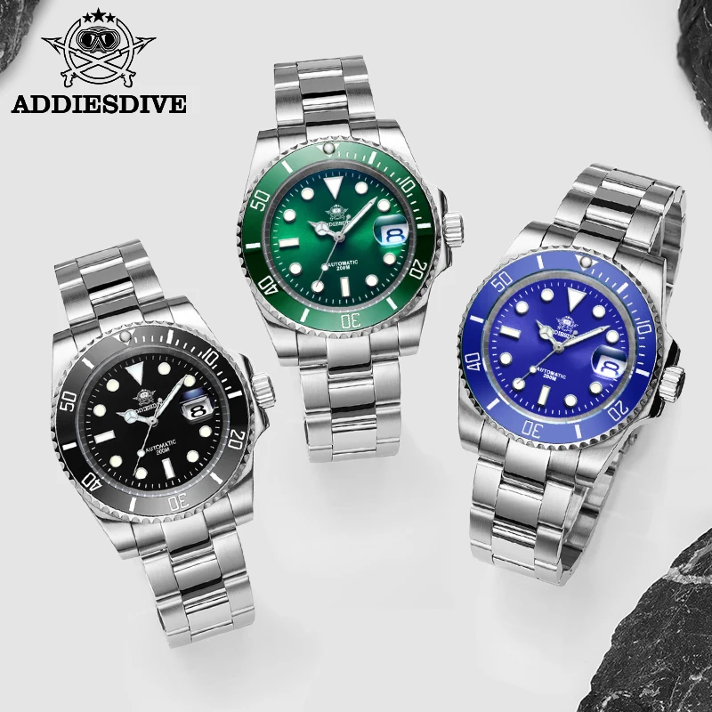 Мужские автоматические механические часы Addies Dive роскошные с сапфировым