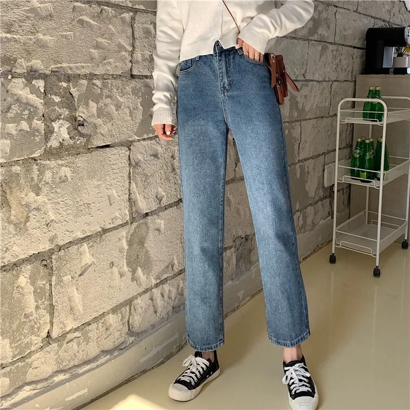 

Jeans Women Spring Vintage Straight Washed Pockets Street Wear Teens Womens Denim Trousers All-match Chic Leisure Stylish Simple