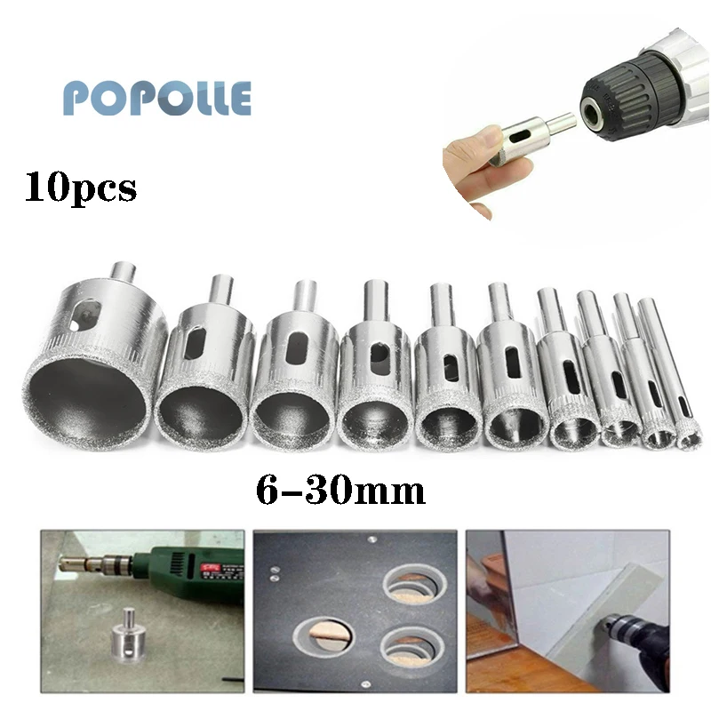 Popolle Power Tool Diamond Coated Hole Saw Drill Bit for Ceramic Tile Marble Glass Diamond Core Drill Bit 3-60 Mm 10pcs