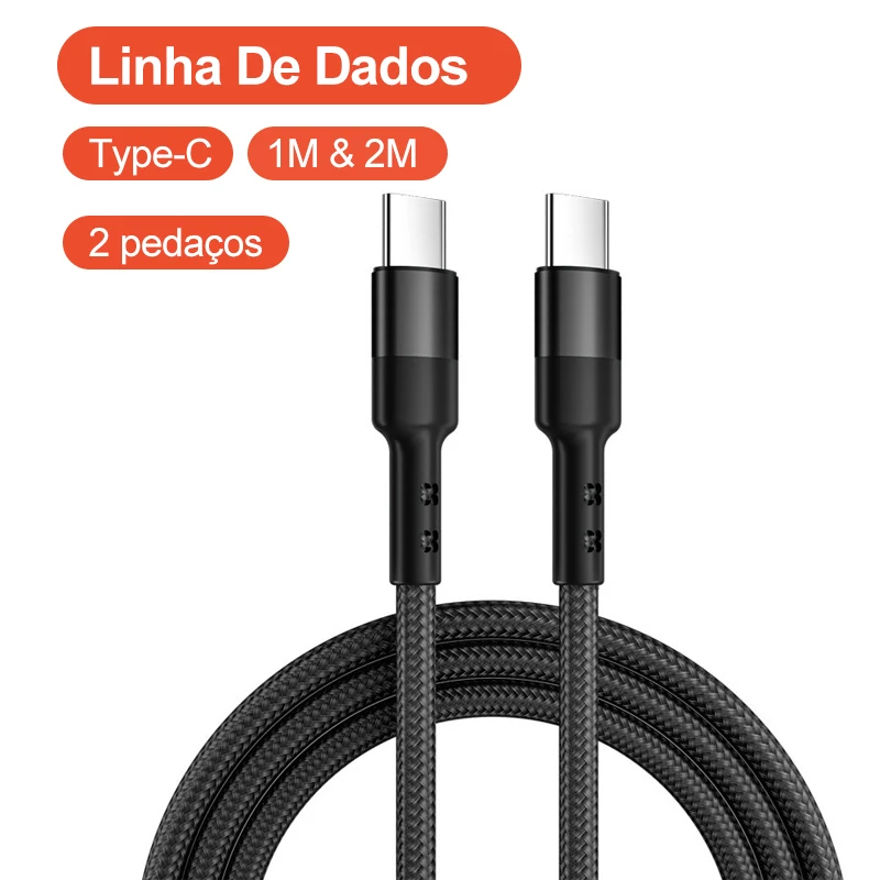 

2 Pcs 1m + 2m PD Data Cable 60/100W Type C to Type-C 3A Fast Charge Line Double-Headed 5A