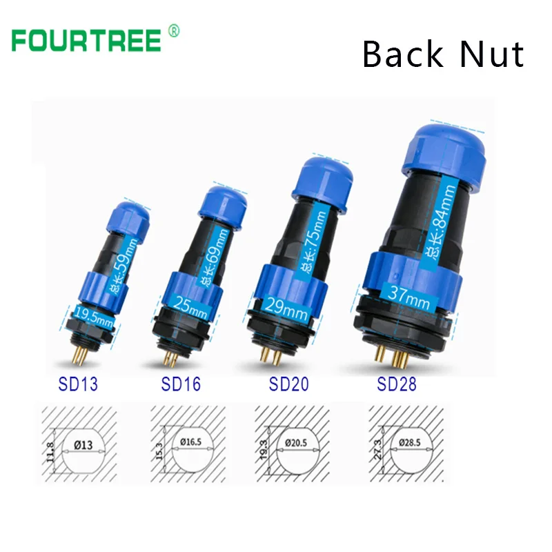 Водонепроницаемый соединитель IP68 кабель с задней гайкой SD13 SD16 SD20 SD28 авиационный
