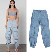 street style handsome three dimensional multi pocket bf loose all match overalls womens high waist casual trousers tide