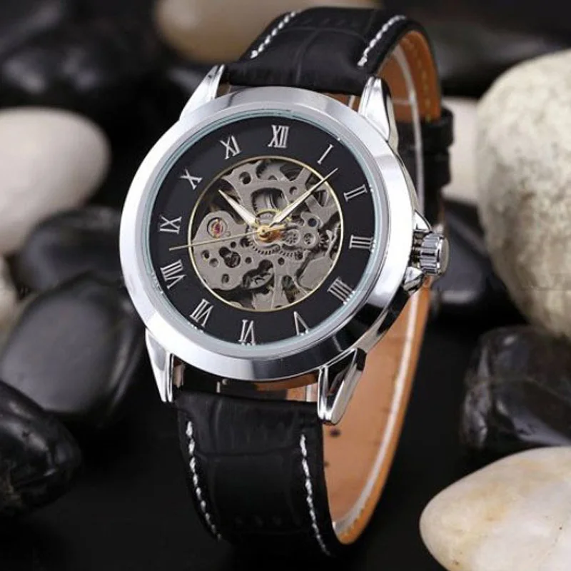 

Classic Roma Watch Men Skeleton Watches Shenhua Leather Band Automatic Mechanical Wristatches Relogio Masculino Reloj Hombre