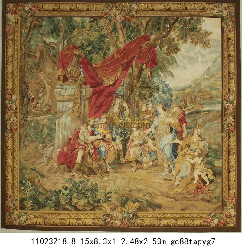 Антикварный французский гобелен редкий обуссон стиль бегун великая волна