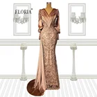 Светло-коричневое вечернее платье Floria с длинным рукавом и юбкой-годе 2022 женское длинное кружевное платье с V-образным вырезом для выпускного вечера vestido de размера плюс