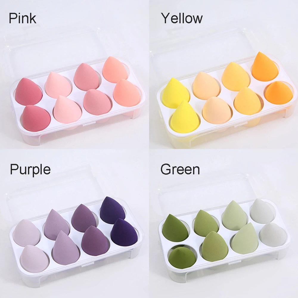 

8pcs Sponge For Cosmetics Female Makeup Foundation Sponge Water-drop Egg Shape Powder Puff With Storage Box Facial Beauty Tools