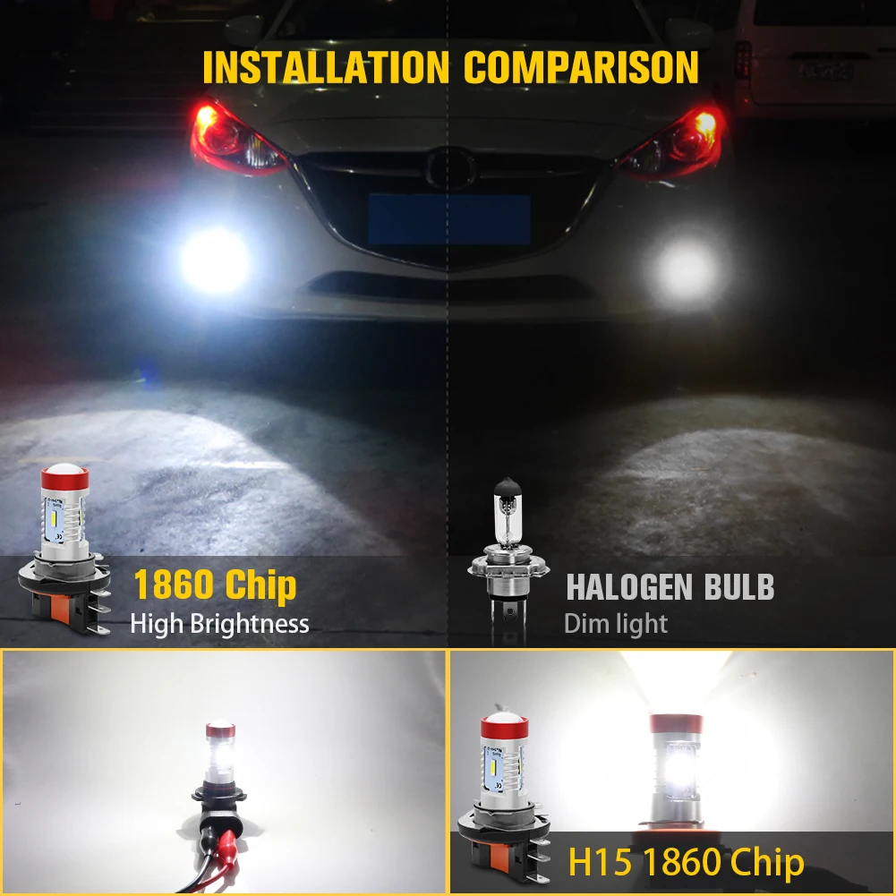 2X H15 Светодиодный противотуманный светильник 4 чипа 1860 SMD 6000K белый автомобильный