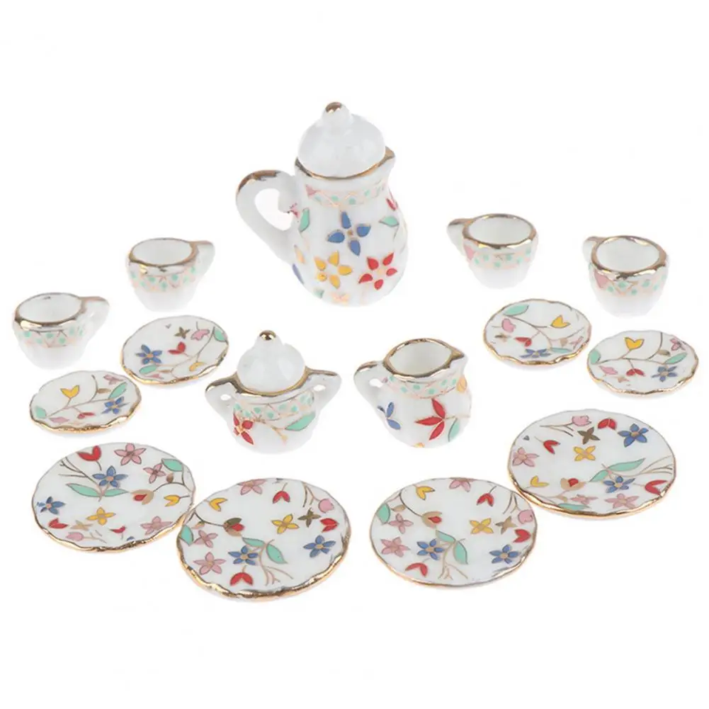 

15Pcs 1/12 Dollhouse Mini Ceramic Tea Set Dishes Tableware Accessories Model Toy