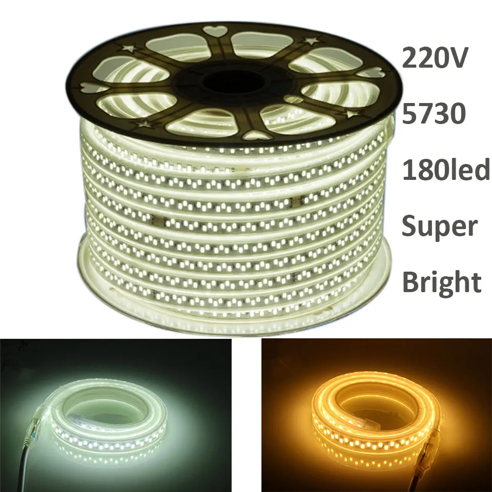 

GD SMD LED Strip 1M-12M 220V Super Bright 5730 180LEDs/M LED Light Tape Outdoor IP67 Waterproof AC220V LED Rope Light +EU Plug