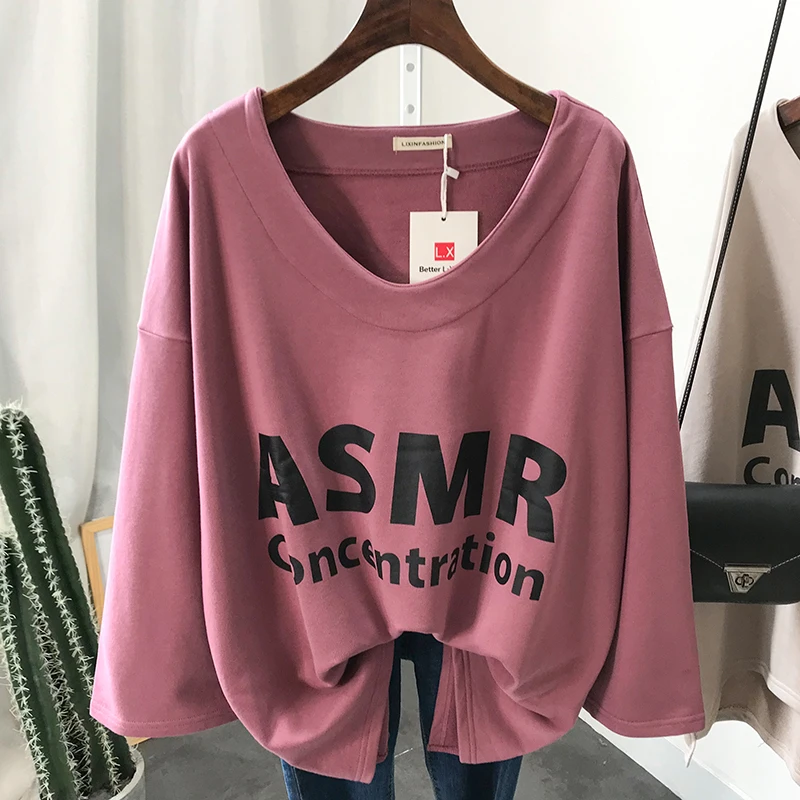 

Women's Plus Size Long Sleeve V Neck Cotton T Shirt Letter Print Oversize Casual Tees Front Short Back Long Hip Hop Tops