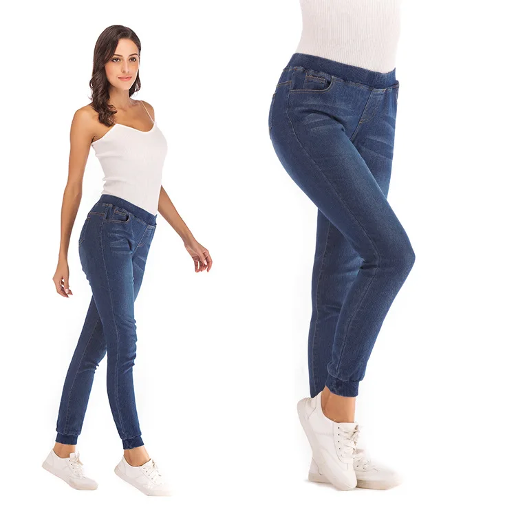 

Mandylandy Women's Casual Slim Jeans Spring and Autumn Fashion Elastic Mid Waist Solid Color Denim Pencil Pants
