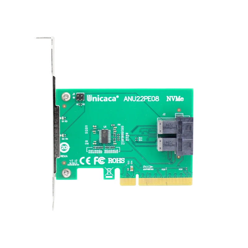 ANU22PE08 PCIe X8 U.2(SFF8639) внутренний 8643*2, поддержка NVMe устройства, 2 расширения NVMe с кабелем 8643-8639*1