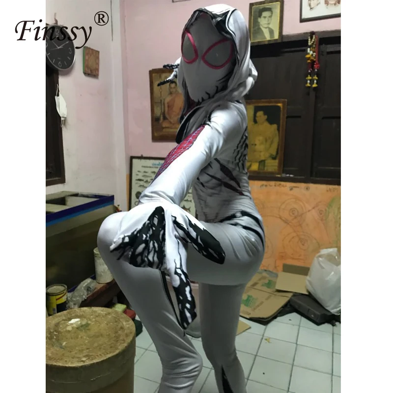 Толстовка костюм паук Гвен Стэйси Zentai девушки паук супер человек Косплей Костюм Femme женский костюм паука анти-Гвен Веном Gwenom боди