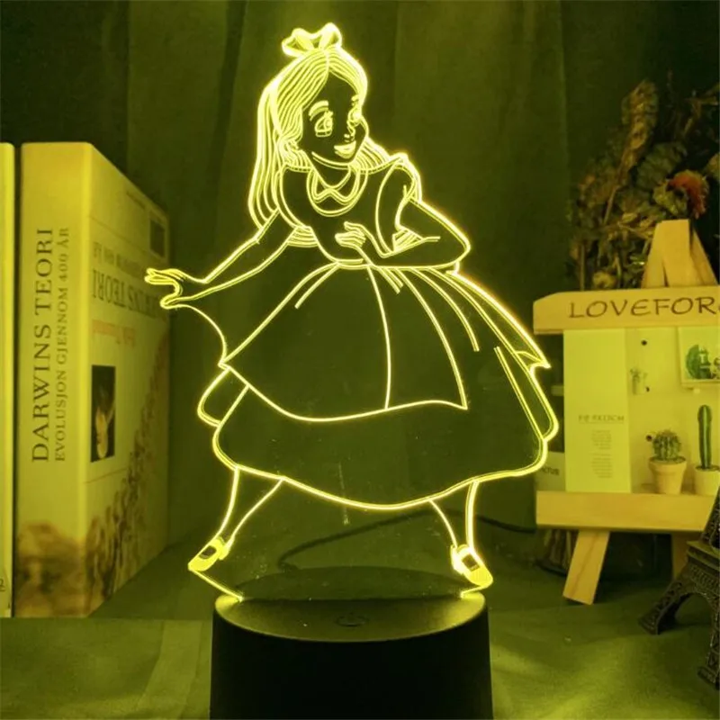 Disney Princess 3D Visual Lamp Alice Cinderella Jasmine Figure LED Night Light Children Gift Toys Bedroom Decortive Table | Лампы и