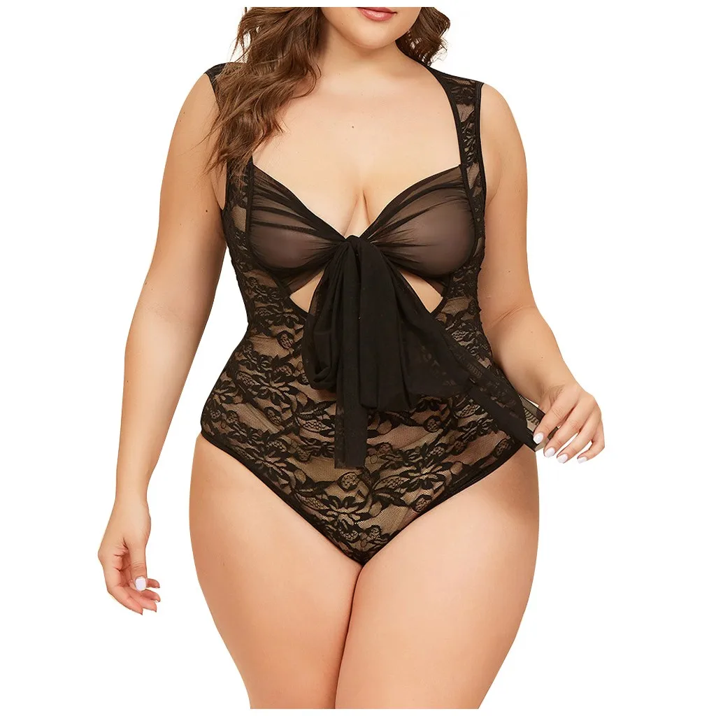 Кружевное нижнее белье 4XL прозрачное с открытой спиной Тедди Женская Сексуальная