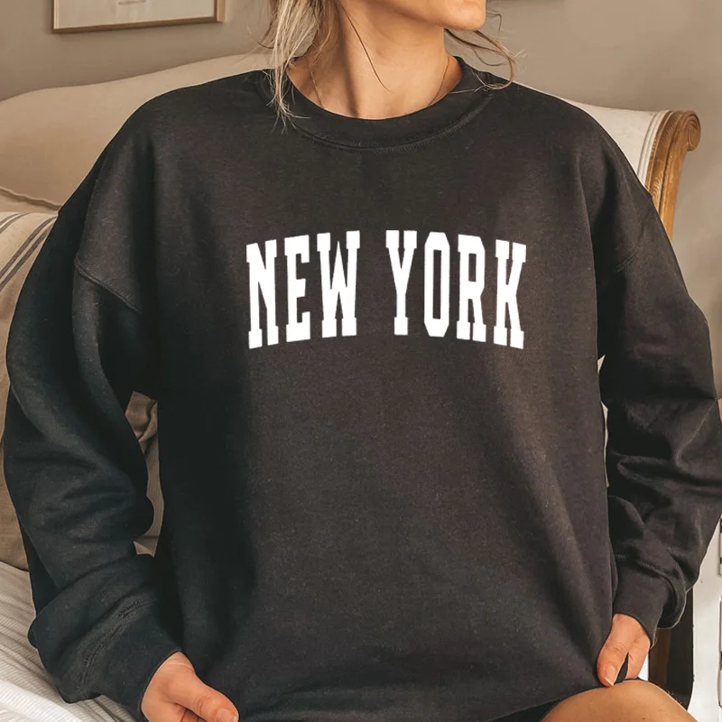 

NEW YORK Letter Print Women's Sweatshirt Unisex Pullovers Vintage Hoodie Fleece Autumn Winter Streetwear Female Coat Sweats