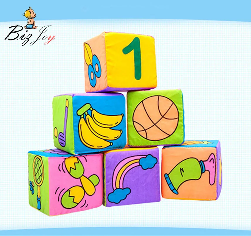

6pcs/set Infant Baby Cloth Soft Rattle Building Blocks early Squishy Antistress Toys Baby Toy Soft Blocks Set Cube Cloth Sticker