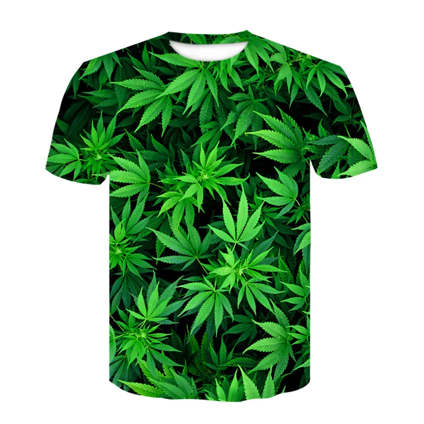 

Green grass leaf flower 3D printing O-neck T-shirt men's cool short-sleeved shirt tops beautiful fitness clothes on behalf of