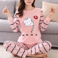60hotwinter cute cartoon cats1 print pajama set women two pieces long sleeve sleepwear