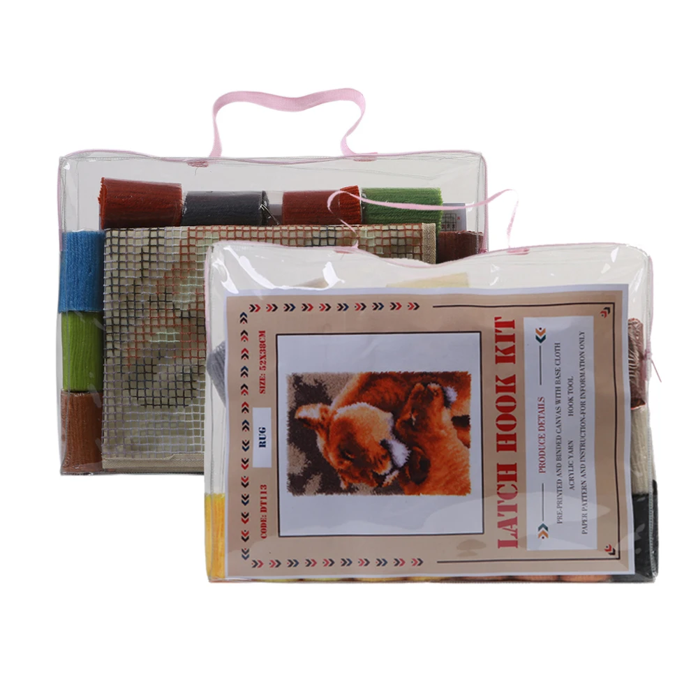 Kit de gancho para pestillo de alfombra DIY, manualidades para adultos, canva de pl&aacute;stico para tapiz de bolsas con patr&oacute;n preimpreso de Le&oacute;n, decoraci&oacute;n del hogar-3