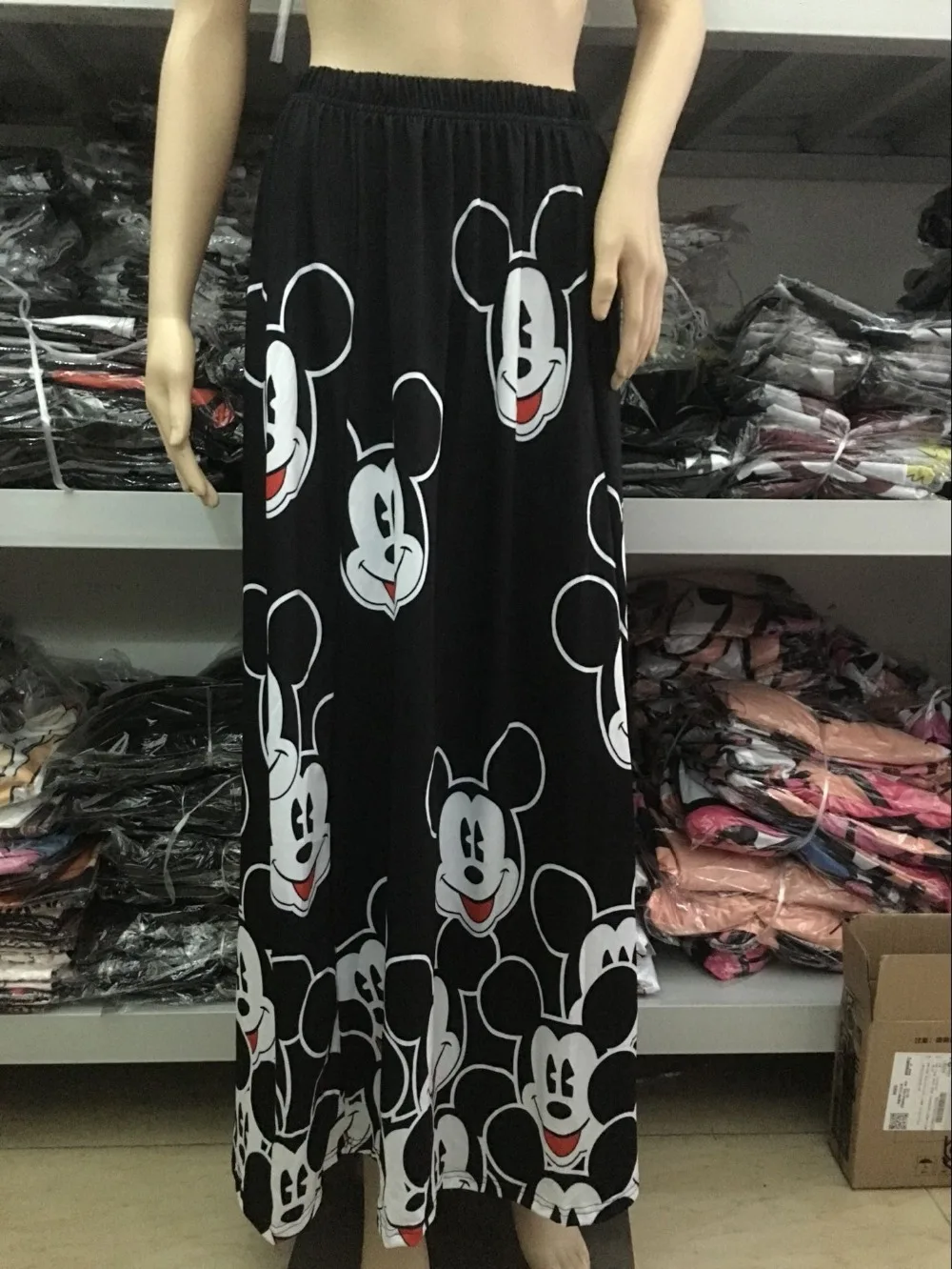 Plus Size Mickey Long Skirt Women Elegant Elastic High Waist Cartoon Casual Women Pleated skirt Ladies skirt Women Streetwear
