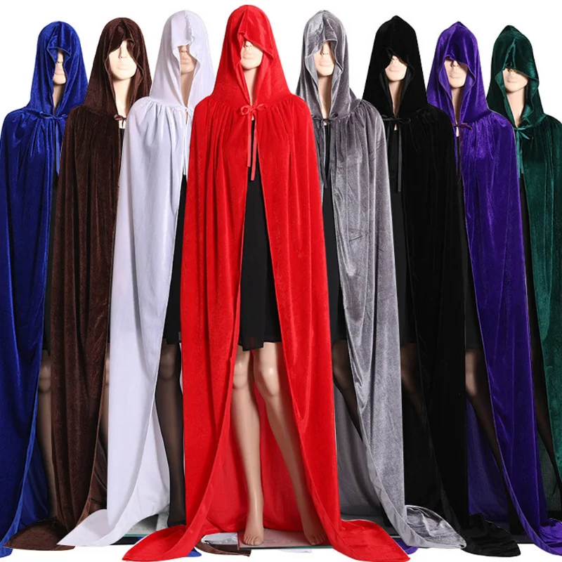 

Gothic Hooded Stain Cloak Wicca Robe Witch Larp Cape Women Men Halloween Costumes Vampires Fancy Party Size S-M