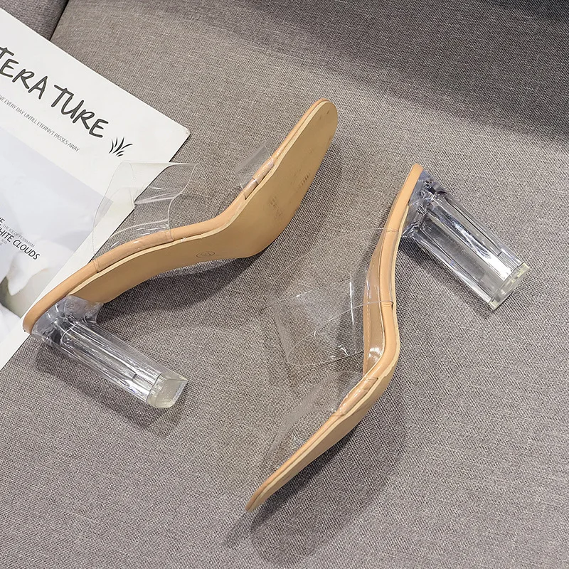 

Transparent High Heels Women Square Toe Sandals Summer Shoes Woman Clear High Pumps Wedding Jelly Buty Damskie Heels Slippers