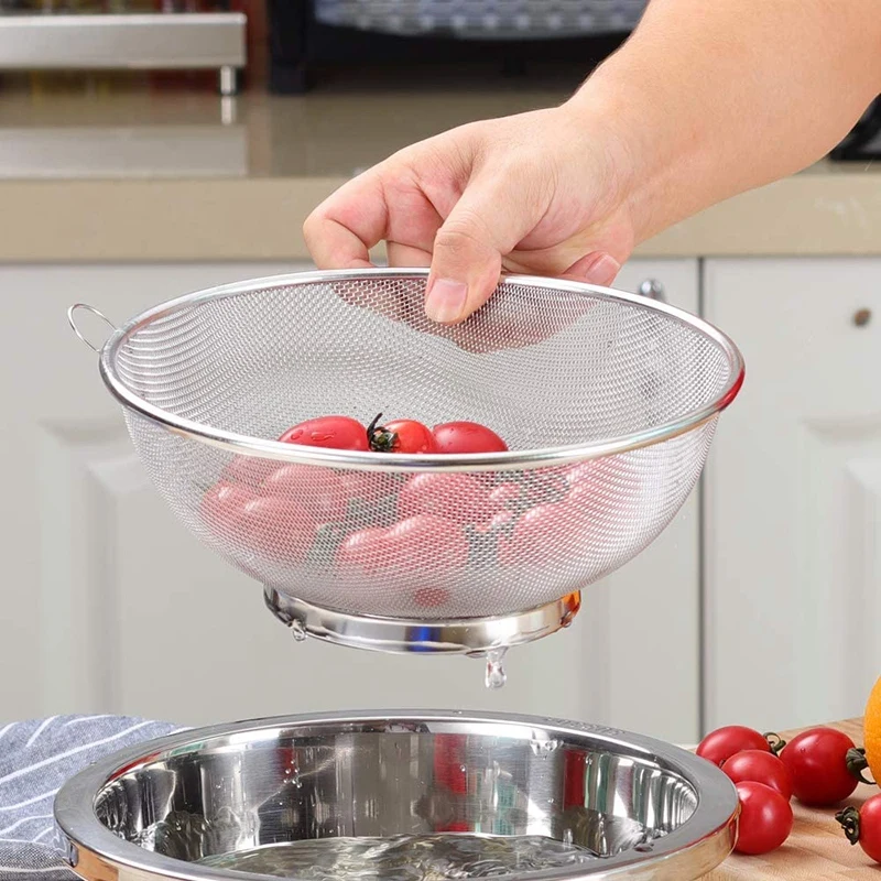 

2Pcs Stainless Steel Strainer Basket Drainer-Fine mesh Strainer Wash Basin, Kitchen Colander Sieve