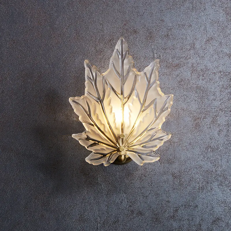 

Maple leaves wall lamps glass shade copper wall sconce gold brass wall mounted lights decorative nordic hotel bedroom wall light