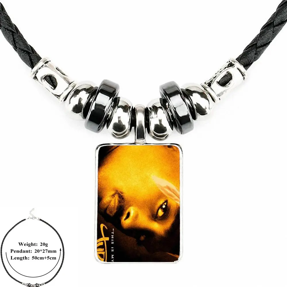 For Kids Beads Rap Singer 2pac Tupac Amaru Shakur Caes Ladies Black Leather Bead Pendant Glass Statement Handmade Maxi Necklace |