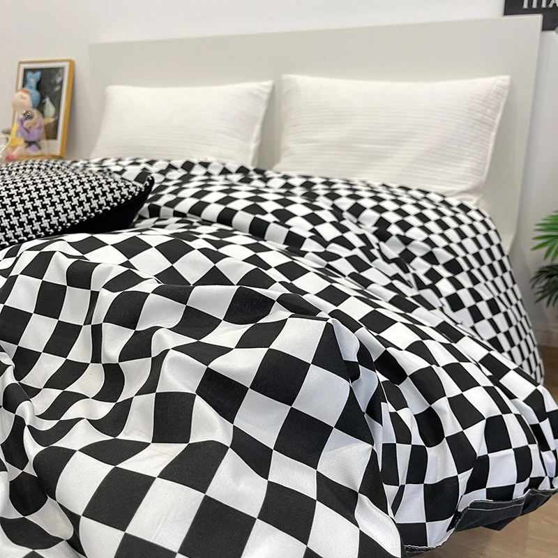 Покрывало клетчатое для односпальной/полуторноспальной/двуспальной/королевской/односпальной кровати/односпального одеяла современной моды комфортного дома белое черное.