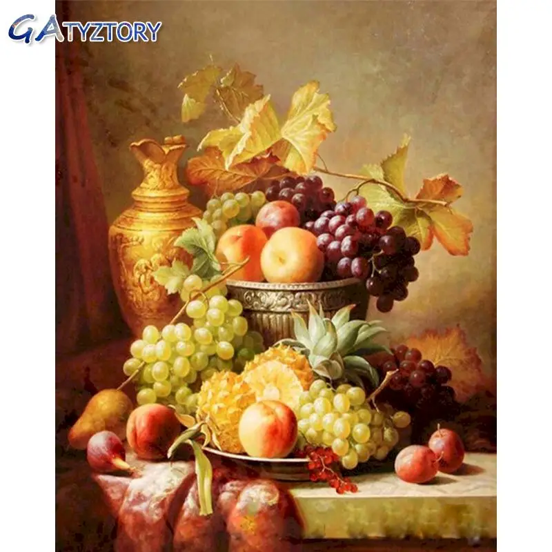 

GATYZTORY DIY Painting By Numbers Fresh Fruit Platter paint by numbers for adults picture frames wall photo frame acrylic paint