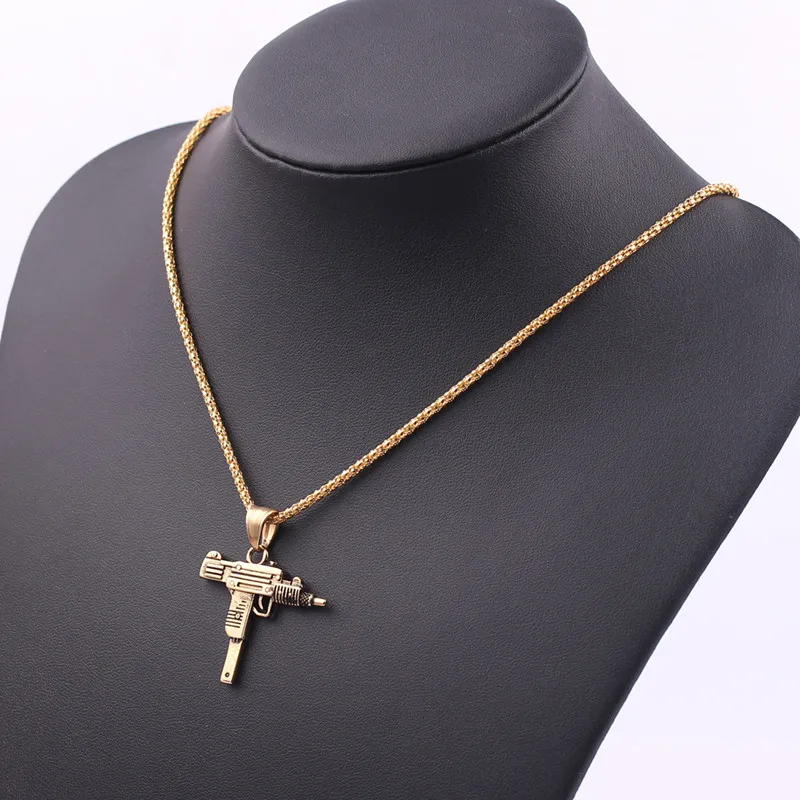 Personality Uzi Gun Shaped Pendant Necklace For Women Men Night Club Bar Party Accessory Gothic Male Punk Hip hop Chain Jewelry | Украшения